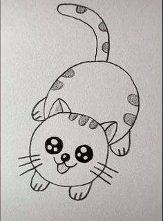 可爱的卡通小猫黑白铅笔简笔画图片大全_7
