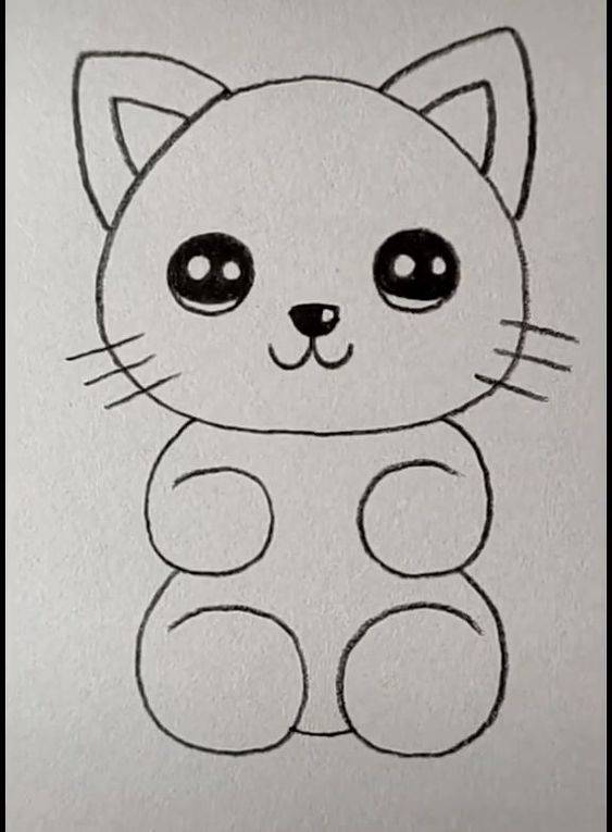 可爱的卡通小猫黑白铅笔简笔画图片大全_2