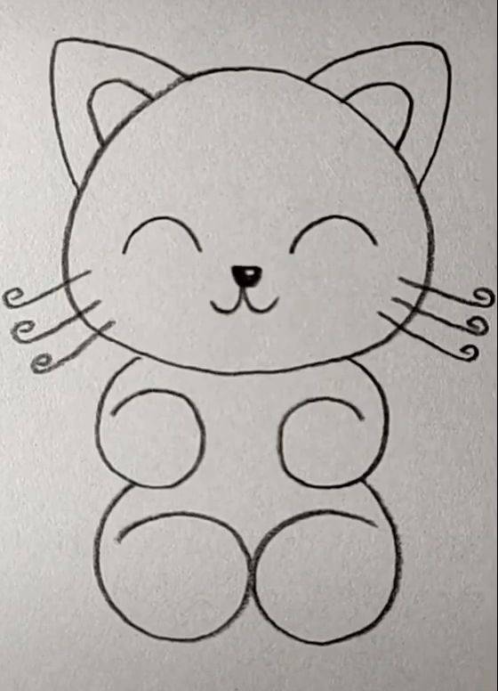 可爱的卡通小猫黑白铅笔简笔画图片大全_1