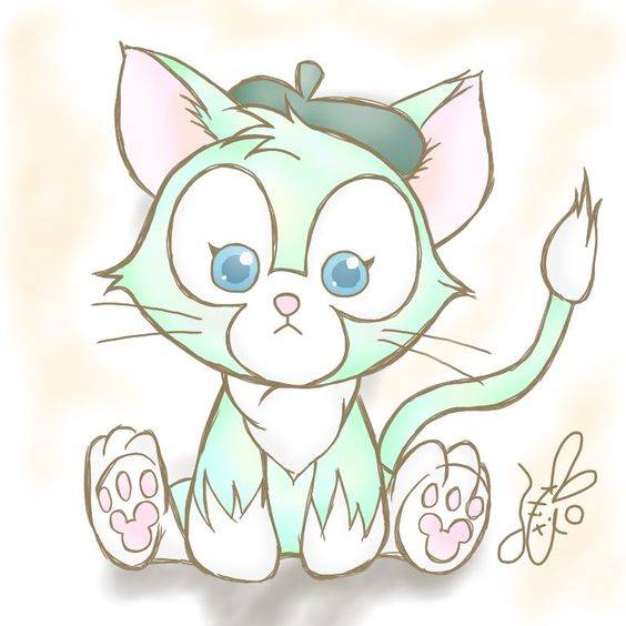 迪士尼绿色小猫杰拉多尼彩色简笔画图片大全_7