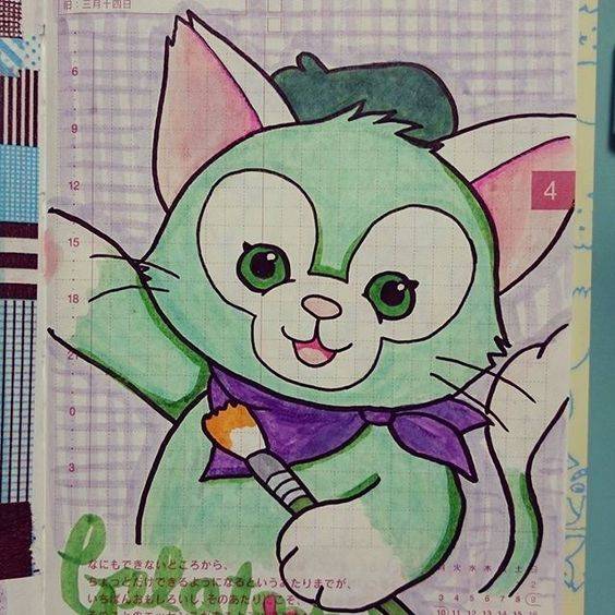 迪士尼绿色小猫杰拉多尼彩色简笔画图片大全_6