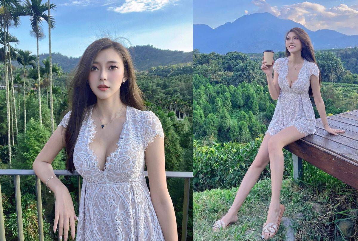 张舒晴「火焰腿女神」蕾丝镂空裙图片_1