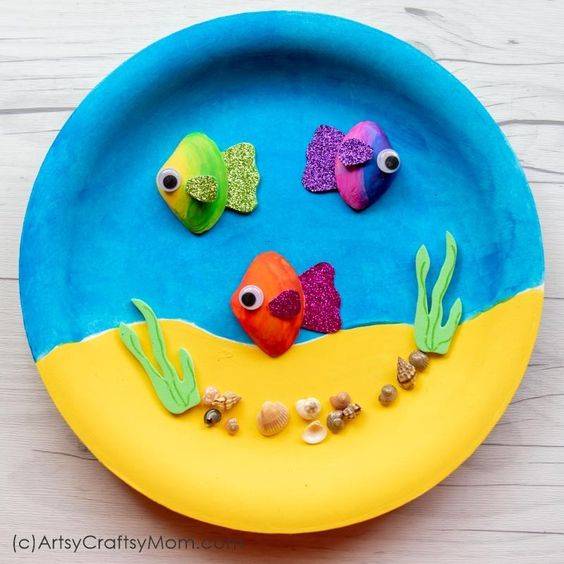 幼儿园纸盘画小鱼海底世界作品图片精选_5