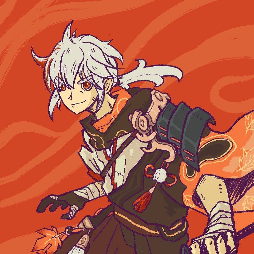 手绘版《原神》枫原万叶简笔画超帅图片精选_4