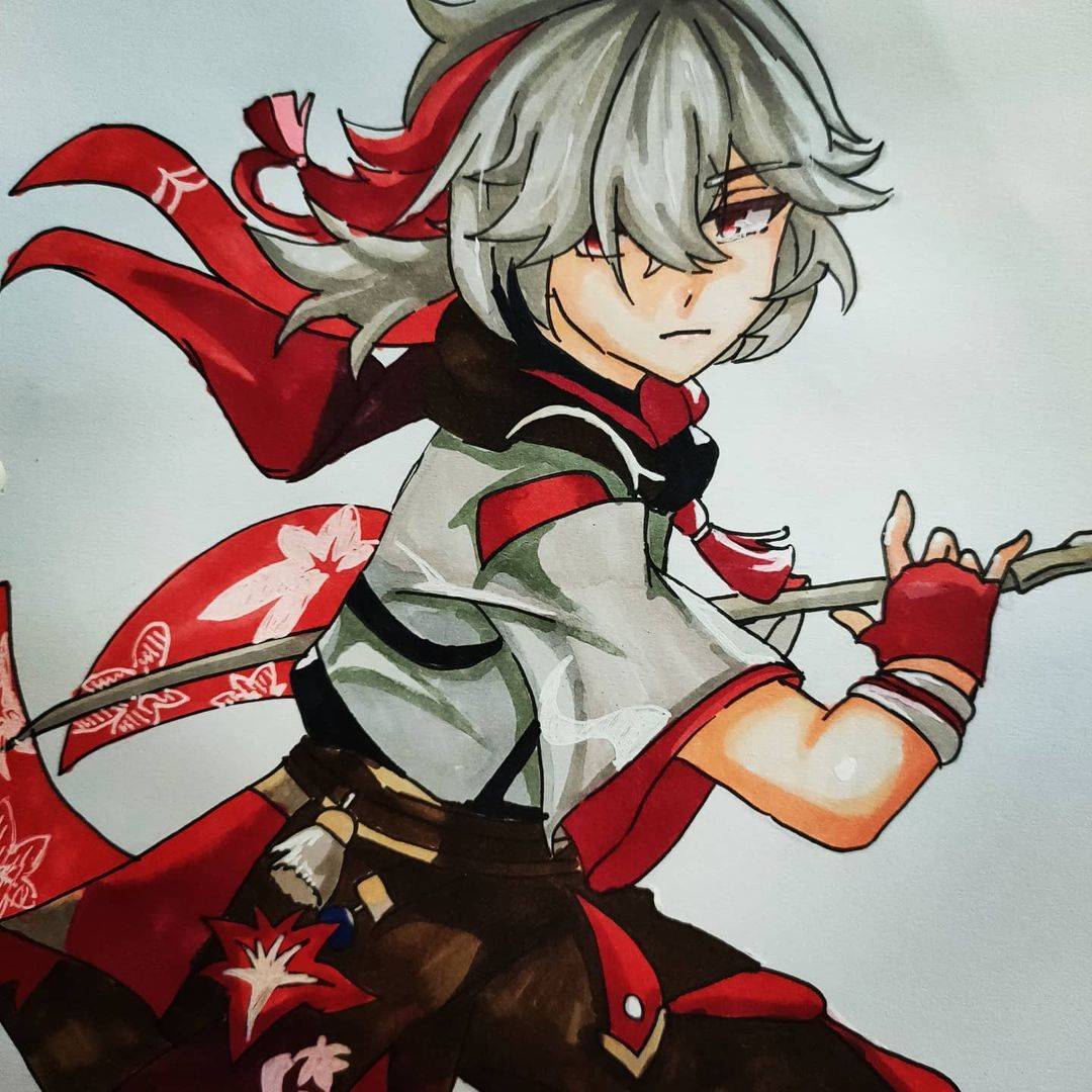 手绘版《原神》枫原万叶简笔画超帅图片精选_3