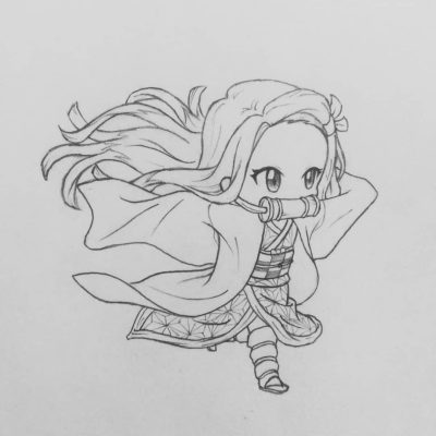 动漫《鬼灭之刃》灶门祢豆子手绘黑白简笔画图片