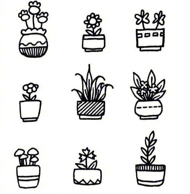 黑白色小花小草简笔画图片大全_4