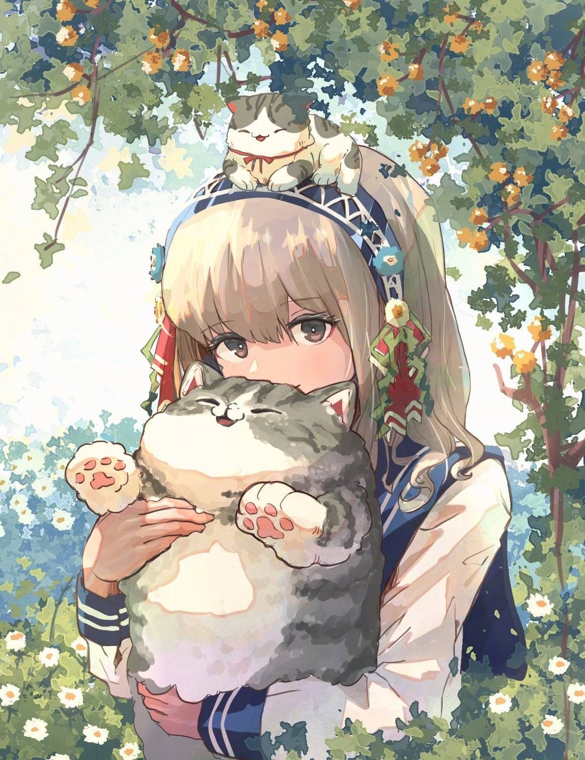 猫咪与少女治愈系兽耳少女高清图片精选_11