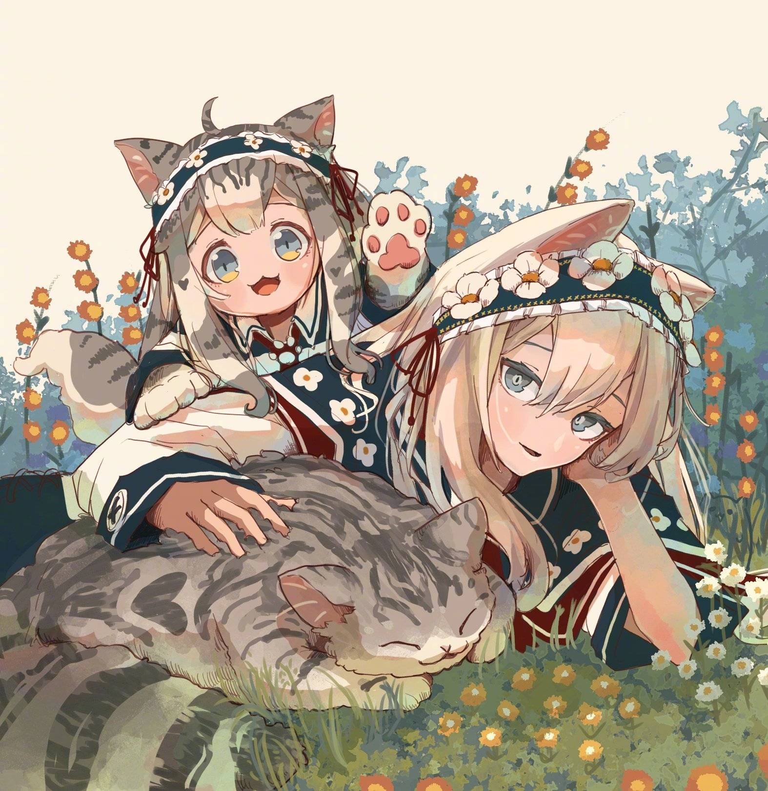 猫咪与少女治愈系兽耳少女高清图片精选_7
