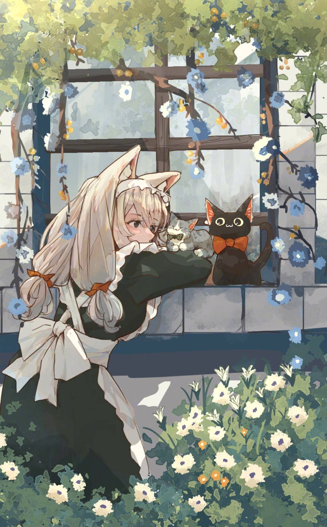 猫咪与少女治愈系兽耳少女高清图片精选_4