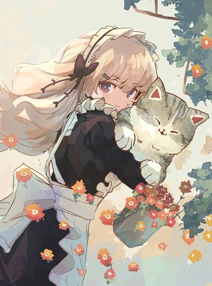猫咪与少女治愈系兽耳少女高清图片精选_3