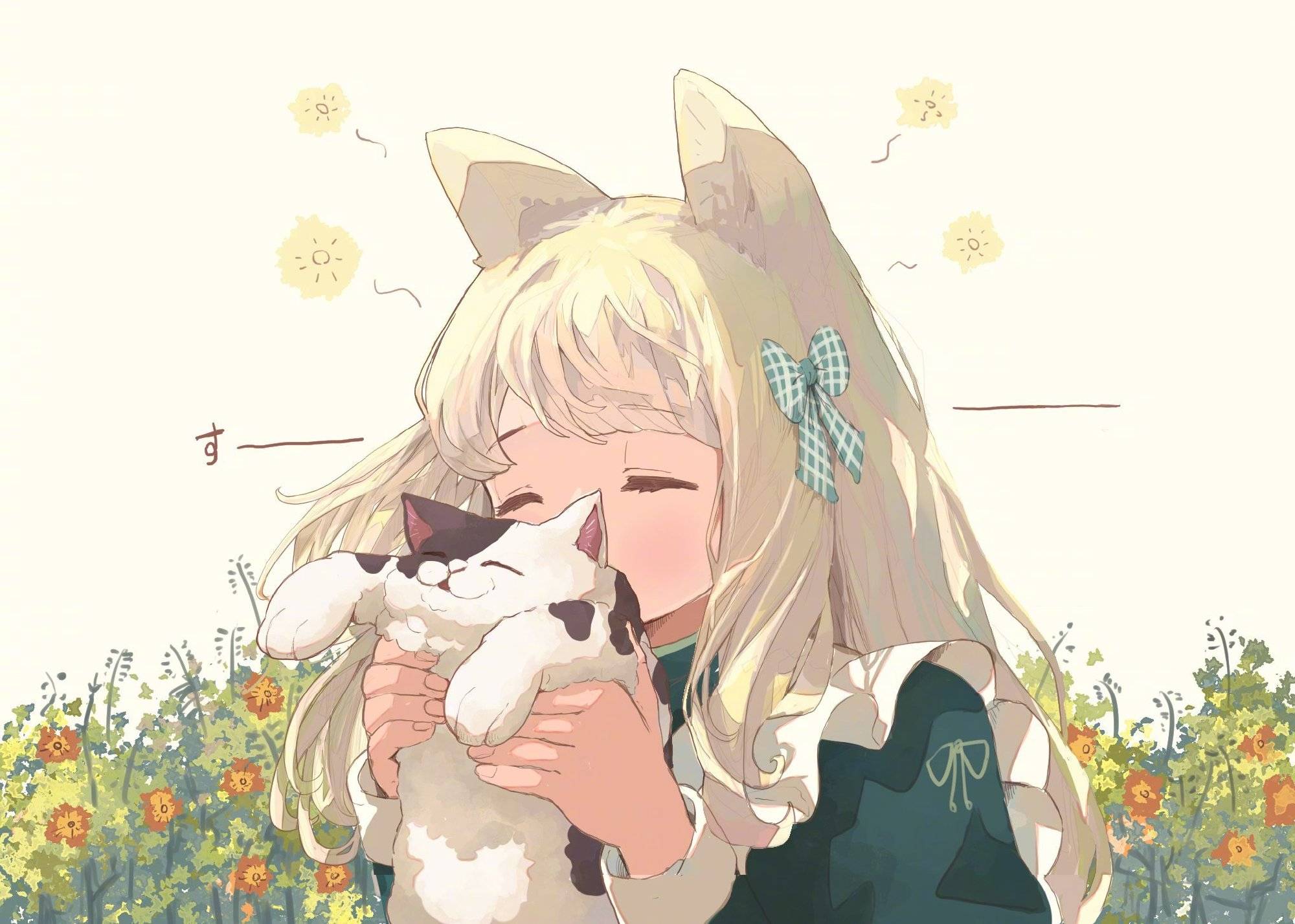 猫咪与少女治愈系兽耳少女高清图片精选_1