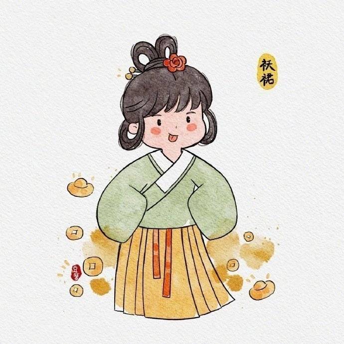 古风汉服长裙女孩简笔画图片大全_5