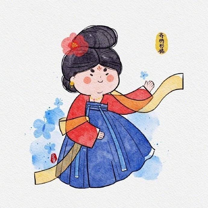 古风汉服长裙女孩简笔画图片大全_3