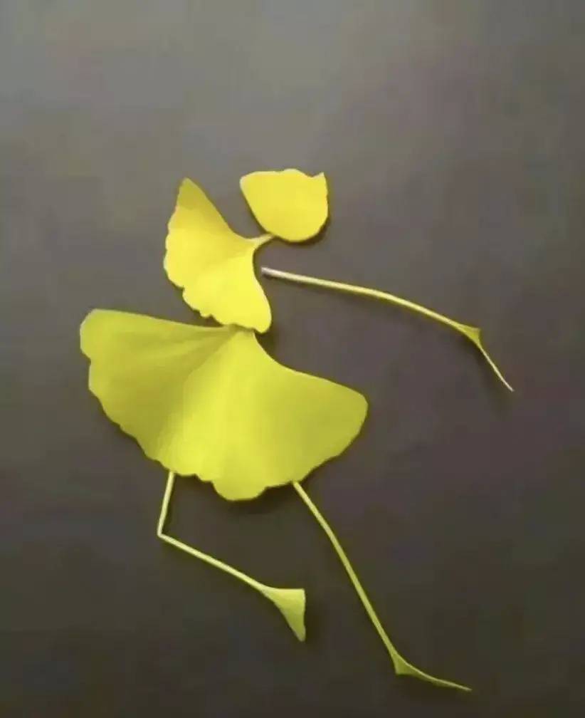 银杏树叶做跳芭蕾舞的女孩 树叶粘贴画作品_8