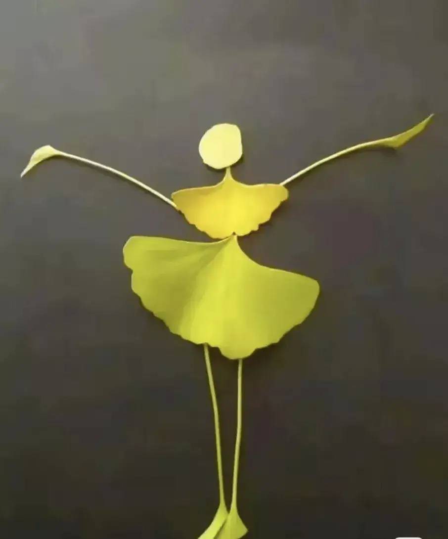 银杏树叶做跳芭蕾舞的女孩 树叶粘贴画作品_7