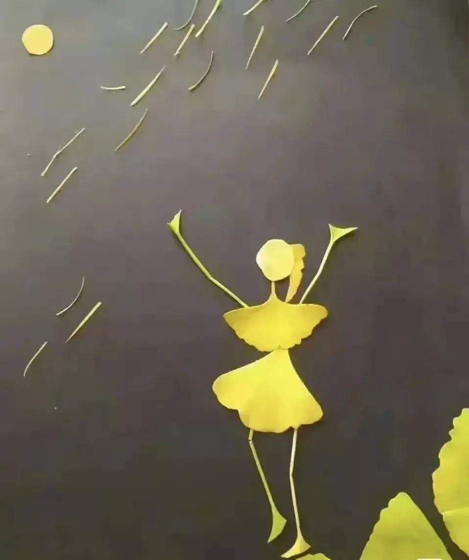 银杏树叶做跳芭蕾舞的女孩 树叶粘贴画作品_4