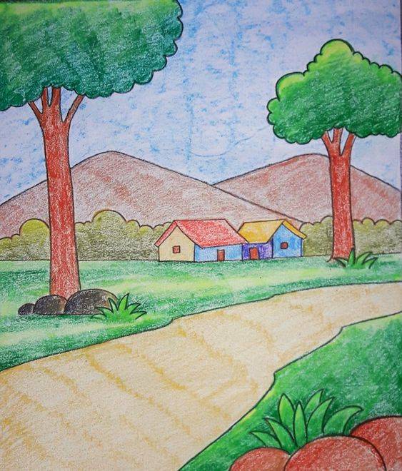 乡间小路田园风景简笔画图片大全_8