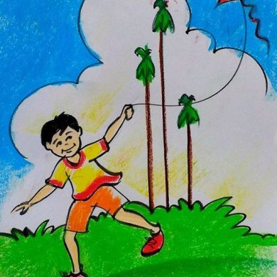 小男孩放风筝风景简笔画图片精选