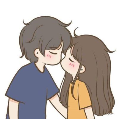 二次元卡通亲嘴接吻情侣头像