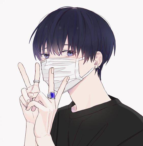 好看的不易撞的戴口罩漫画情侣头像一人一张一左一右_10