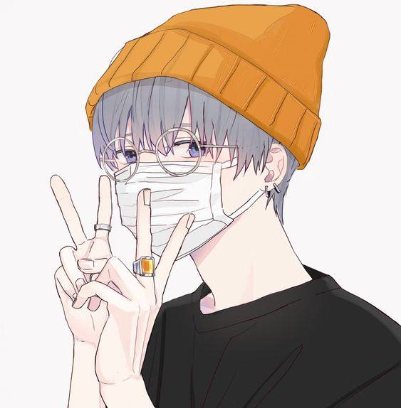 好看的不易撞的戴口罩漫画情侣头像一人一张一左一右_16