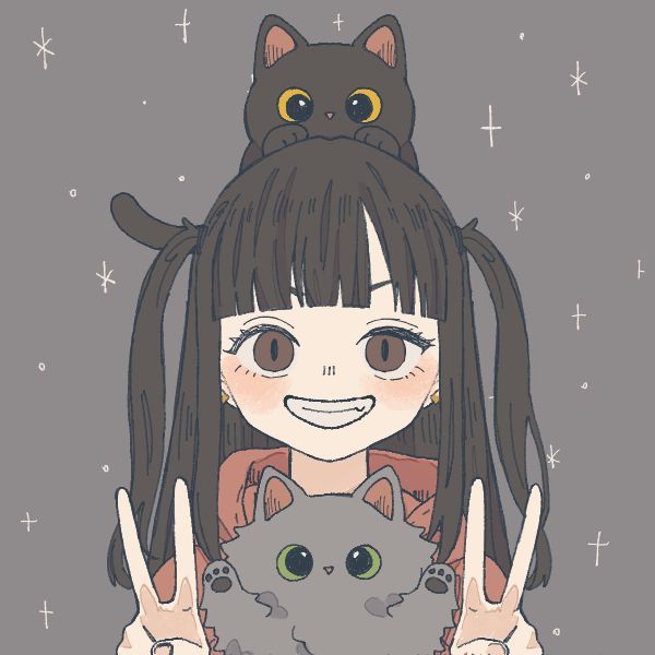 头顶猫的动漫头像，头顶趴着猫咪的猫女头像_1
