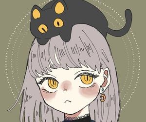 头顶猫的动漫头像，头顶趴着猫咪的猫女头像_6
