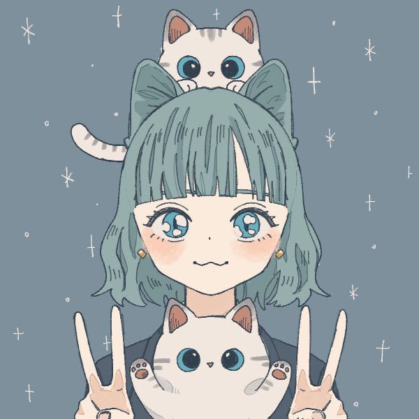 头顶猫的动漫头像，头顶趴着猫咪的猫女头像_17