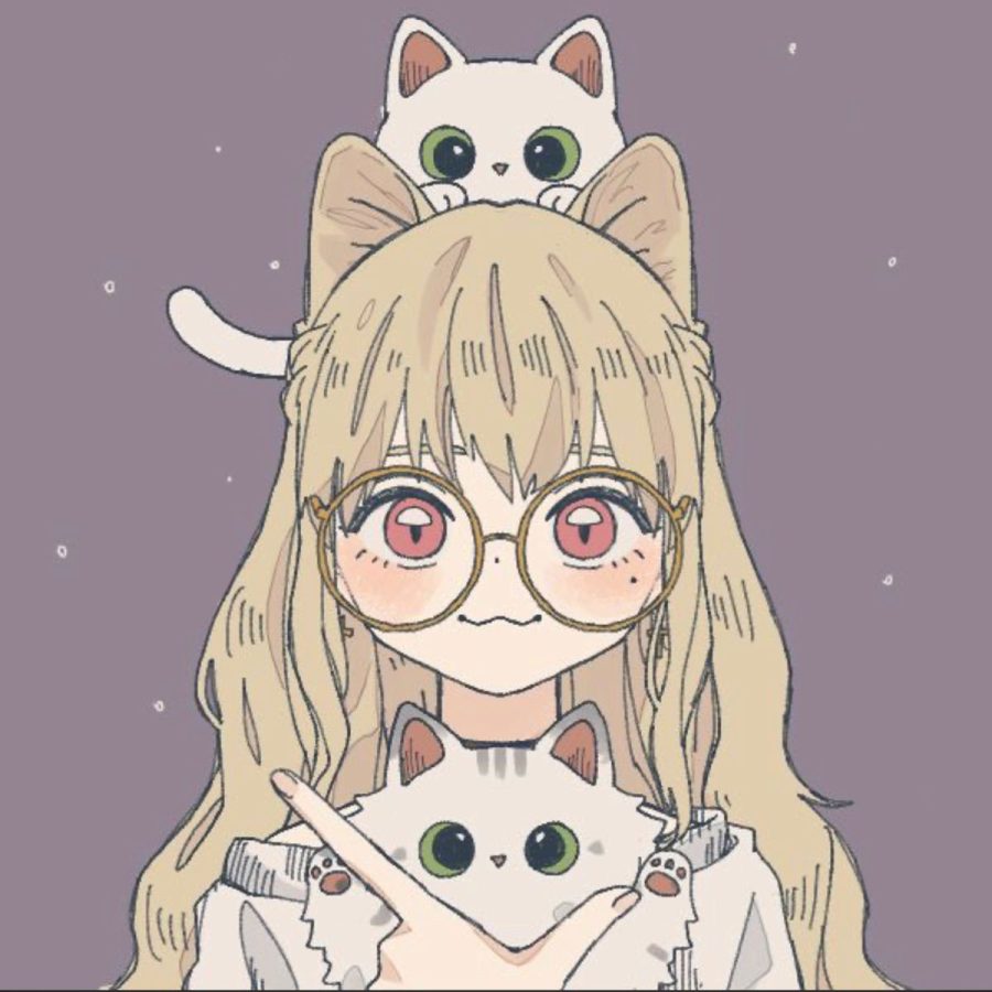 头顶猫的动漫头像，头顶趴着猫咪的猫女头像_24
