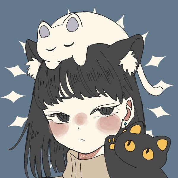 头顶猫的动漫头像，头顶趴着猫咪的猫女头像_26