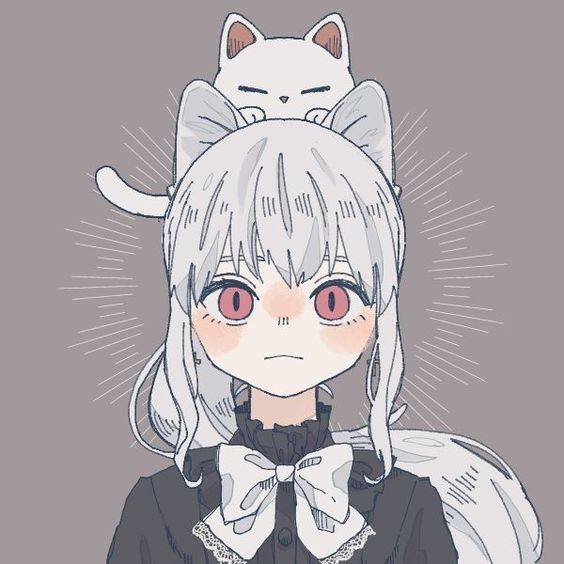头顶猫的动漫头像，头顶趴着猫咪的猫女头像_40