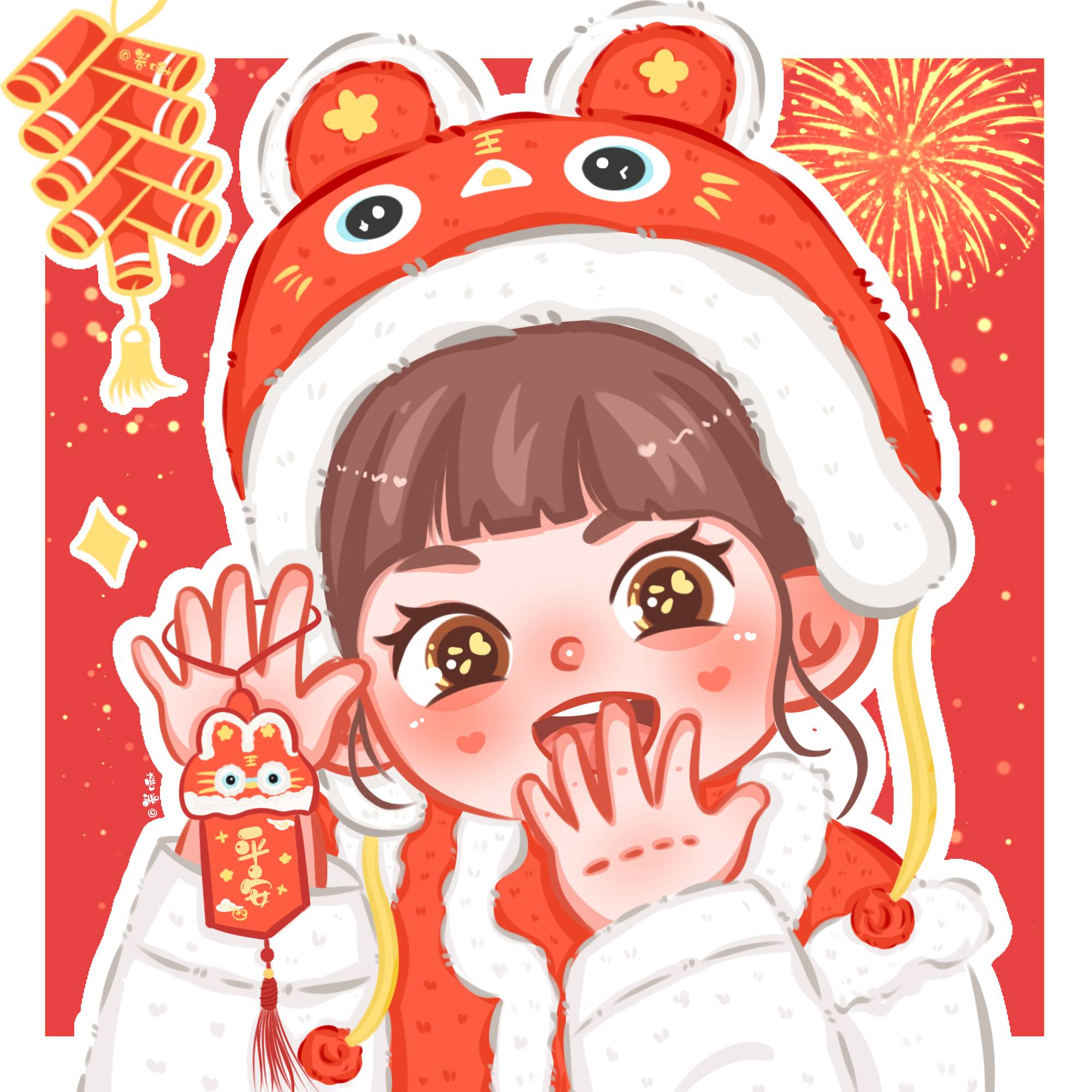 可爱卡通虎头帽情侣头像 一人一张_14