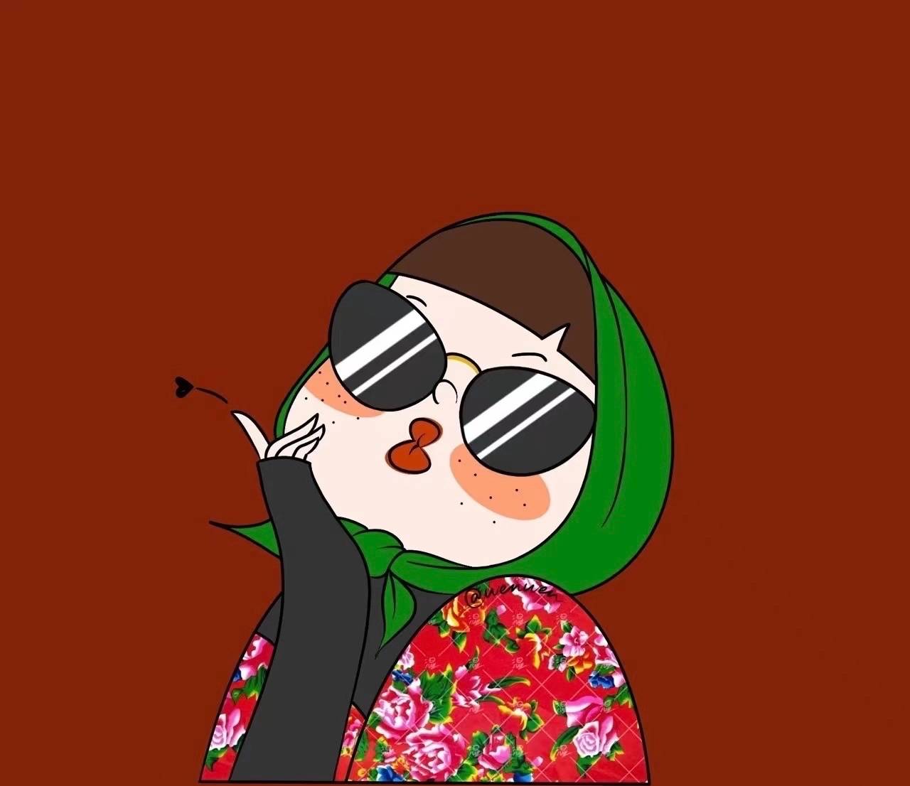 绿头巾黑墨镜东北大花棉袄闺蜜卡通头像_1