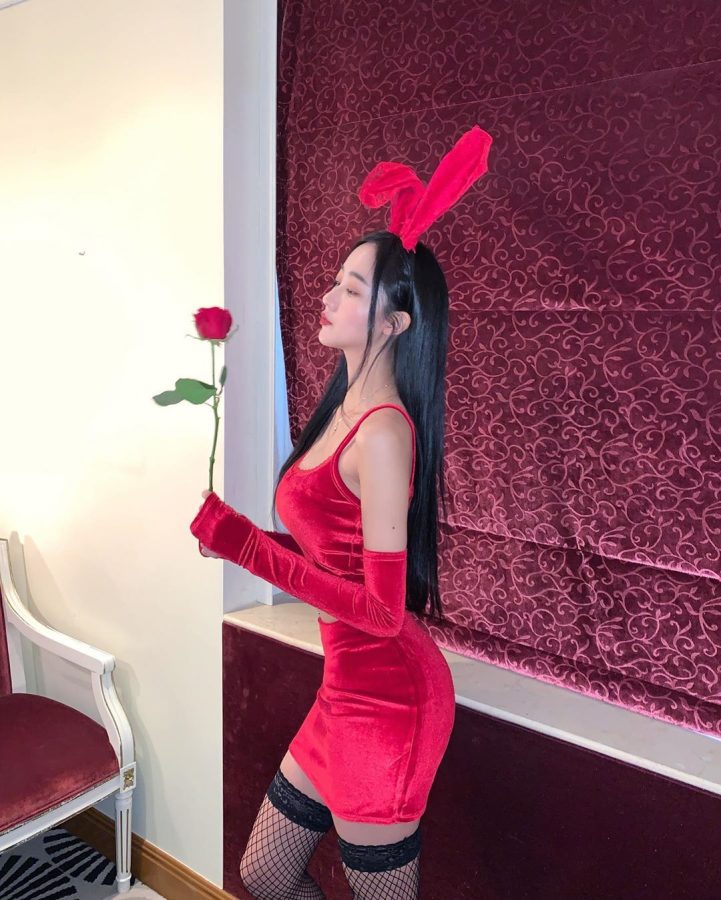 长耳朵红兔子女郎搭配黑网丝袜_3