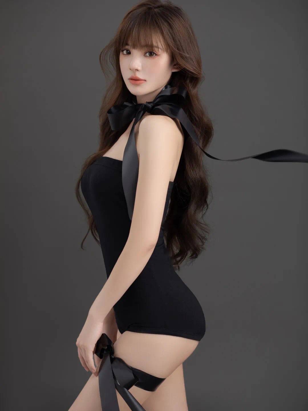 纯欲写真的典范，美女脖子大腿黑丝带写真_3