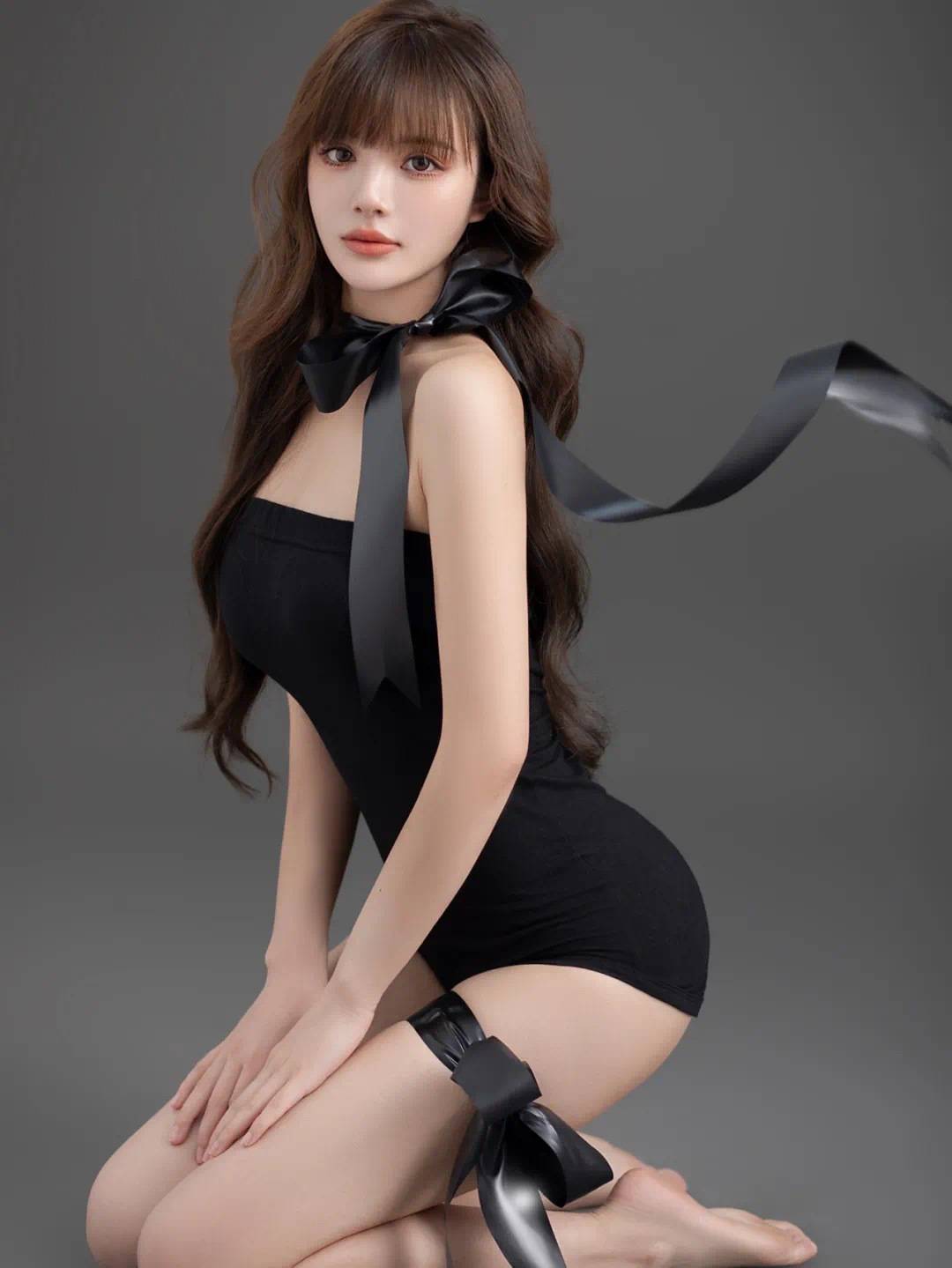 纯欲写真的典范，美女脖子大腿黑丝带写真_4