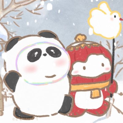 手绘冰墩墩雪绒绒可爱卡通cp头像 ！作者 寄喜饼给你喔