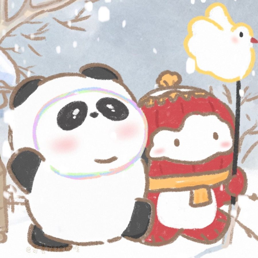 手绘冰墩墩雪绒绒可爱卡通cp头像 ！作者 寄喜饼给你喔_6