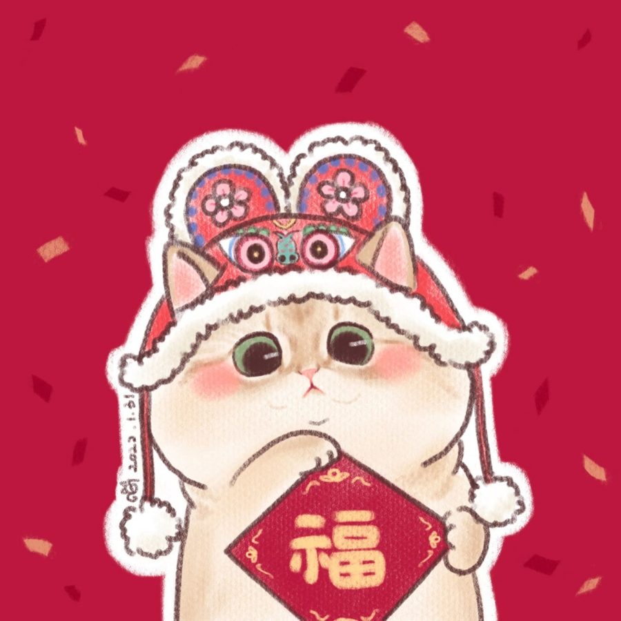 过年喜庆可爱手绘红色卡通猫头像 放鞭炮 打灯笼 贴福字、贴窗花、发红包、作揖拜年_4
