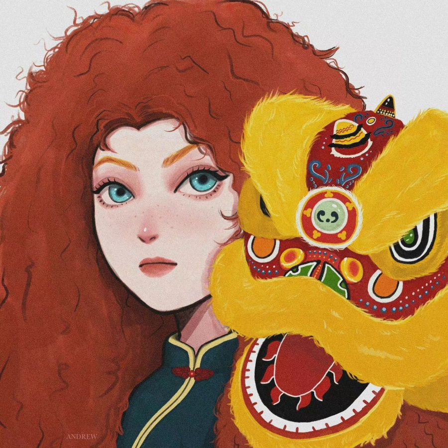 手绘新年装迪士尼公主，中国风大眼睛姑娘闺蜜头像_1
