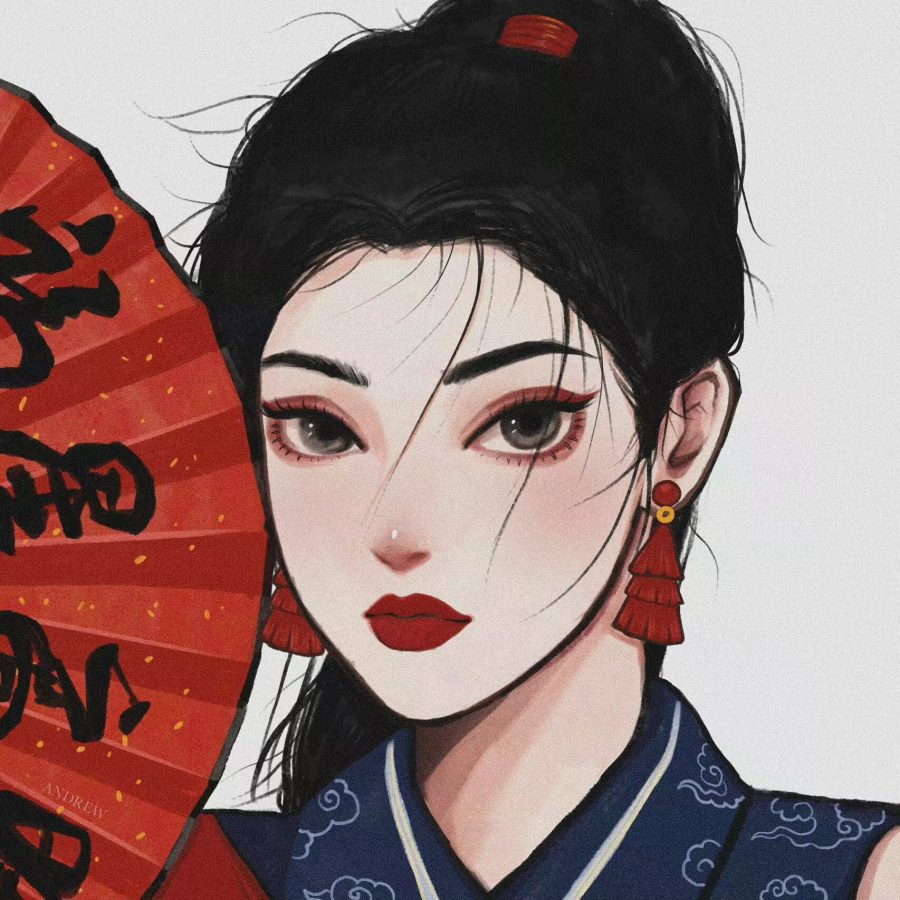 手绘新年装迪士尼公主，中国风大眼睛姑娘闺蜜头像_2