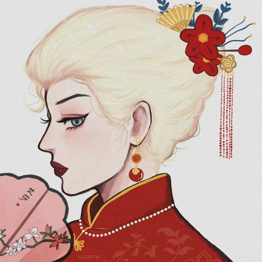 手绘新年装迪士尼公主，中国风大眼睛姑娘闺蜜头像_3