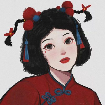 手绘新年装迪士尼公主，中国风大眼睛姑娘闺蜜头像