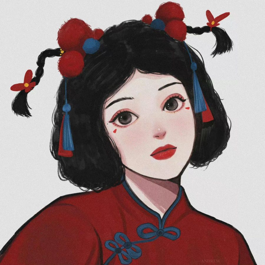 手绘新年装迪士尼公主，中国风大眼睛姑娘闺蜜头像_4