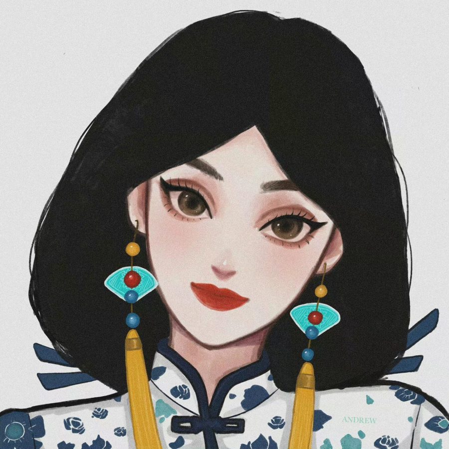 手绘新年装迪士尼公主，中国风大眼睛姑娘闺蜜头像_8