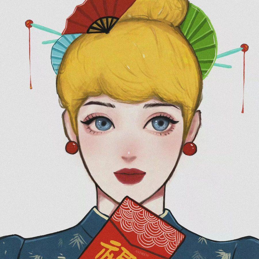 手绘新年装迪士尼公主，中国风大眼睛姑娘闺蜜头像_9