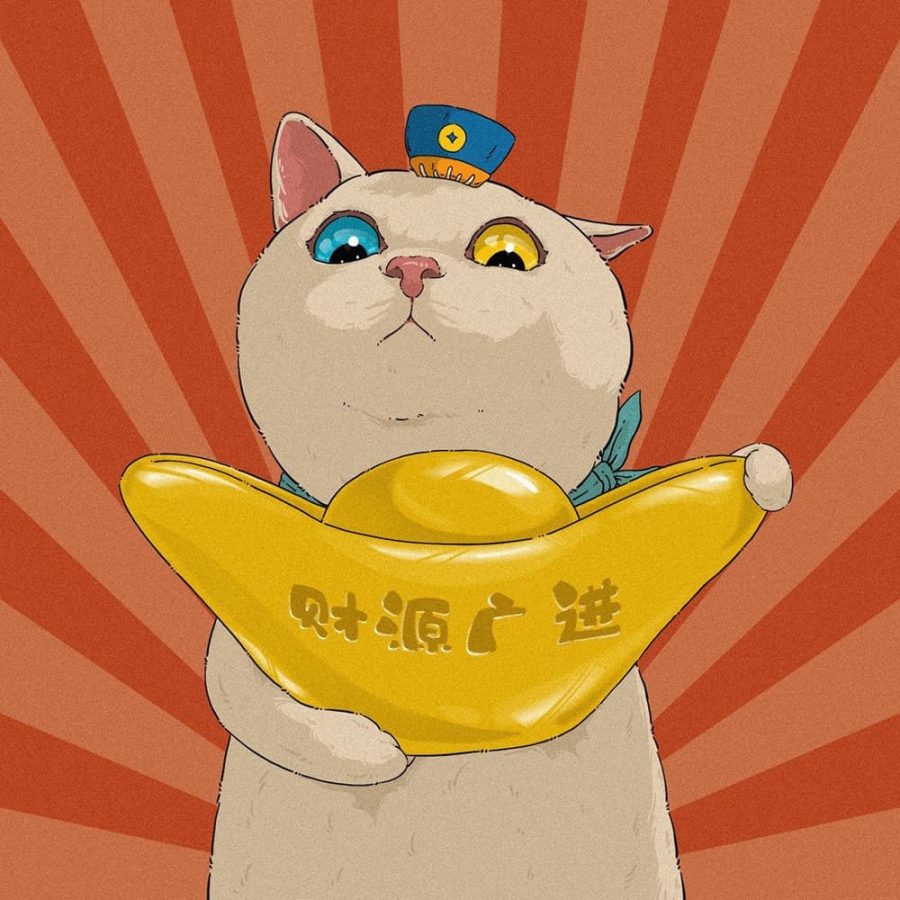 可爱二次元手绘黑猫白猫情侣动物头像_1