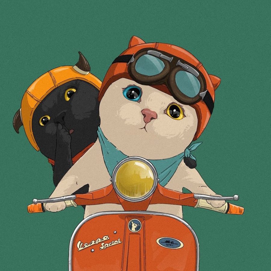 可爱二次元手绘黑猫白猫情侣动物头像_6