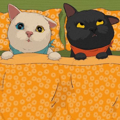 可爱二次元手绘黑猫白猫情侣动物头像